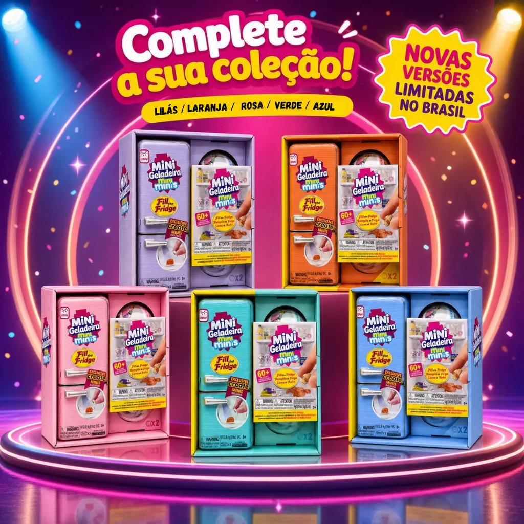 Mini Geladeira Colecionável Mini Minis com Luz LED + 2 Cápsulas Surpresa INMETRO TZ-8888