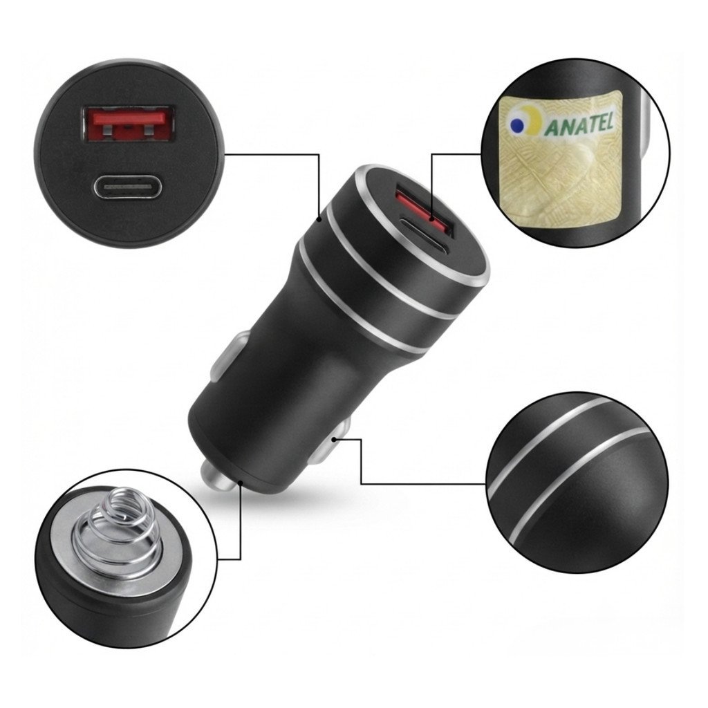 Carregador Veicular Turbo Lelong LE-531 3.4A USB + Tipo-C 17W Carregamento Rápido para Carro e Caminhão