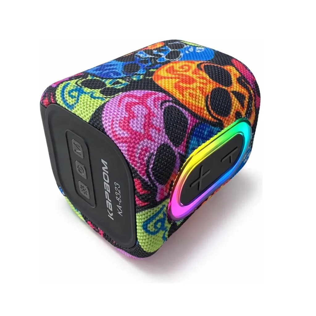 Caixa de Som Bluetooth LED Estampa Caveira TWS 10W Kapbom KA-8323