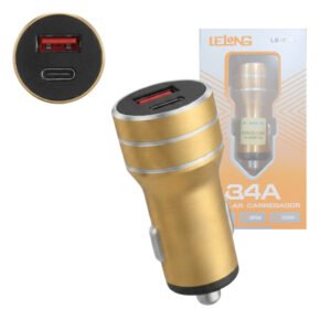 Carregador Veicular Turbo Lelong LE-531 3.4A USB + Tipo-C 17W Carregamento Rápido para Carro e Caminhão