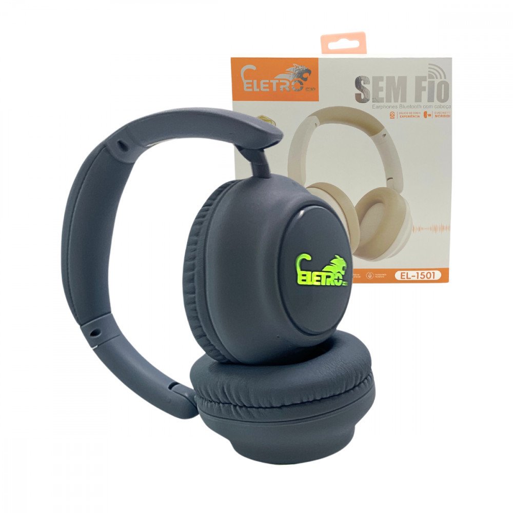 Fone de Ouvido Bluetooth Sem Fio Headphone Dobrável Com LED Luzes Bass Som HD Eletromex EL-1501
