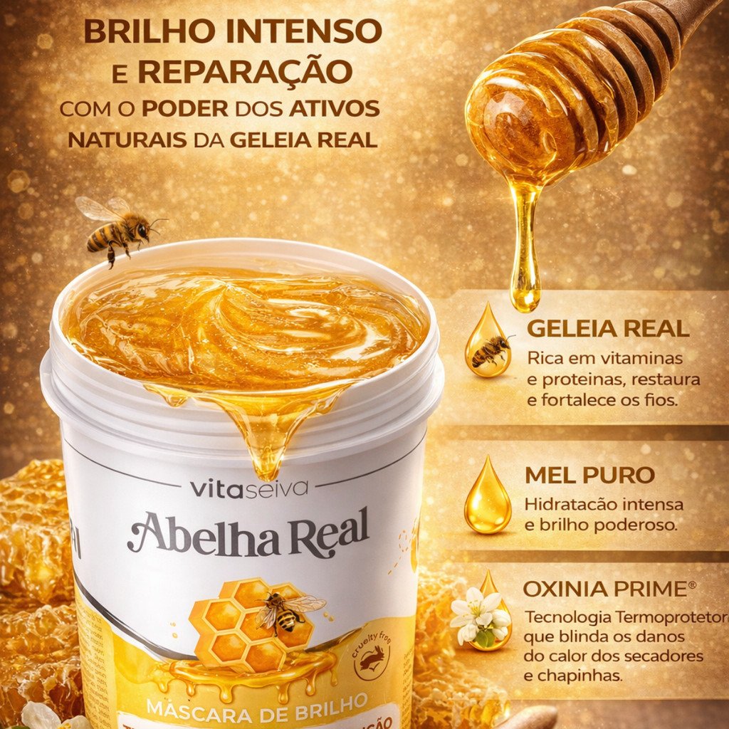 Máscara Capilar Vita Seiva Abelha Real Termoproteção 450g Reconstrução Brilho Intenso