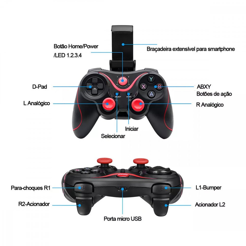 Controle Gamer Bluetooth Ovleng SN-X3 Sem Fio com Suporte para Celular 2.4G Recarregável Android PC
