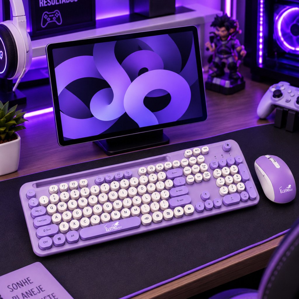 Kit Teclado e Mouse Sem Fio Bluetooth Rosa Eletromex EL-2119