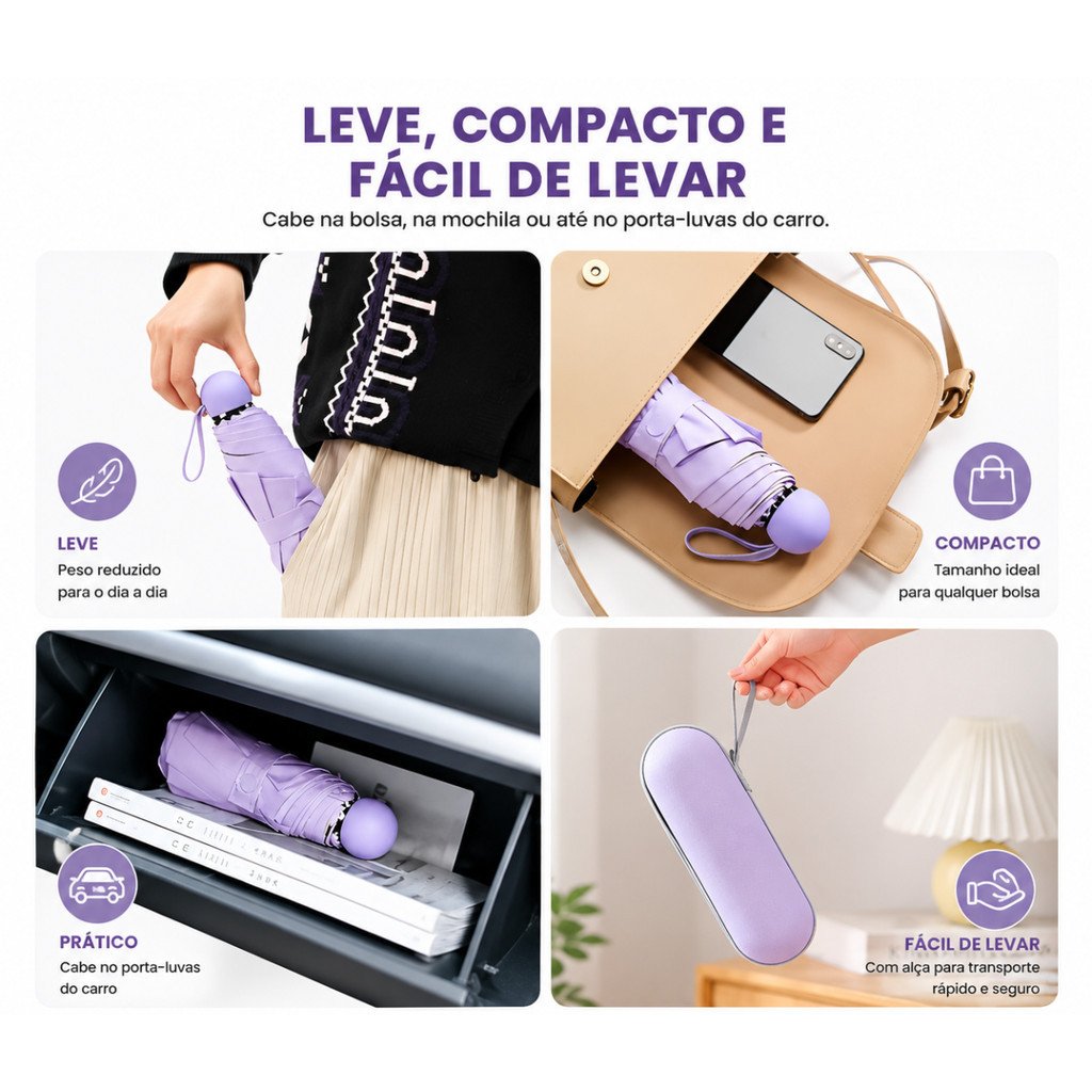 Guarda-Chuva Compacto Dobrável com Case 58cm Proteção UV Altomex AJ-341