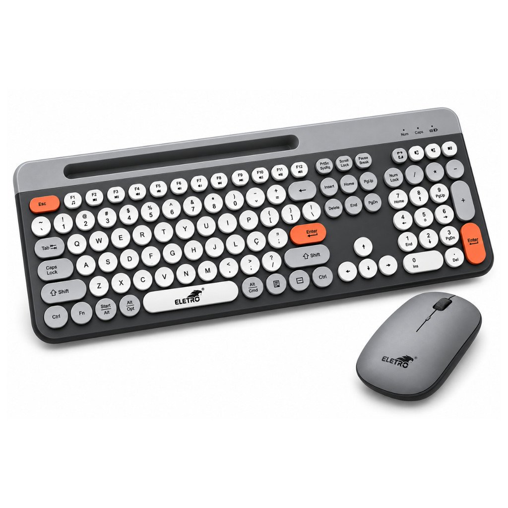 Kit Teclado e Mouse Sem Fio Bluetooth Suporte Celular Eletromex EL-2206