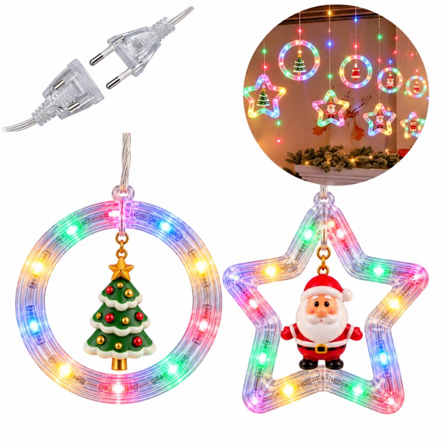 Cortina Cascata LED 3 Metros com Miniaturas Decorativas Natalinas